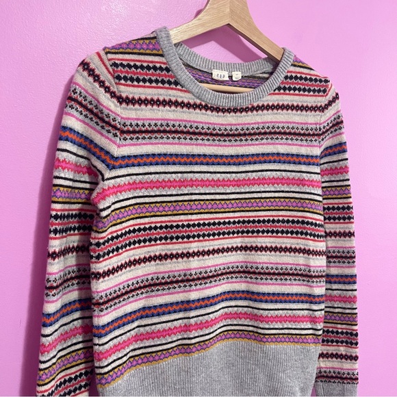 GAP Fair Isle Wool Blend Sweater Small Grey Multicolor Stripe - Picture 5 of 8